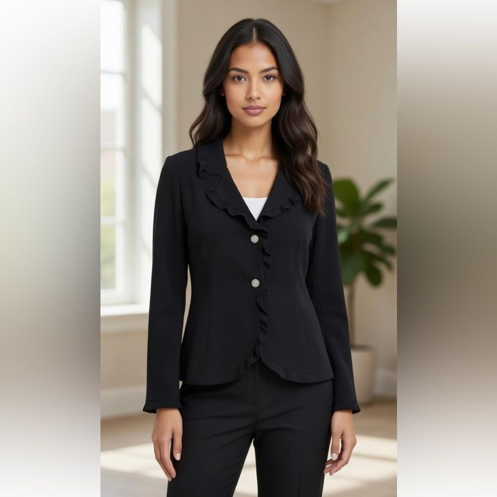 David Hayes black blazer 100% pure silk rhinestone button sz small vintage
